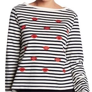 BETSEY JOHNSON Embroidered Kiss Striped Top SZ XS Sailor core